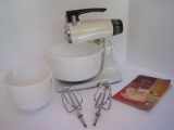 Vintage Sunbeam Deluxe Automatic Mix Master Mixer w/ 2 Milk Glass Mixing Bowls