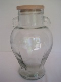 Pressed Glass Cookie Jar w/ Wooden Lid