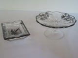 2 Pieces - Sterling Overlay Compote w/ Poppies & Ashtray Aquatic Duck/Cat-Tails