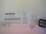 Lot - Misc. Barware Shot Glasses, Cordial Stems, Comical Anchor Hocking Shot Glasses, Etc.
