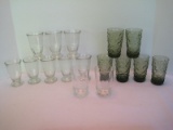 Lot - Misc. Green/Clear Vintage Juice Glasses