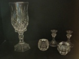 Lot- Pedestal Candle Holders w/ Hurricane Shade Pineapple Pattern 11 1/2