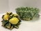 Lot - Scalloped Rim Bowl Leaf/Lemon Design Ceramic w/ Leaf/Lemon Design 2 Candle Holder