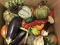 Lot - Box of Ceramic Faux Fruits/Décor, Egg Plants, Peppers, Squash, Etc.