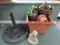 Garden Lot - Brass Baskets/Planters, Red Plastic Planters, Electronic Garden Frog