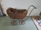 Vintage Antique Baby Stroller Wicker on Metal Frame/Wheels, Wood Handles, Glass Windows