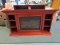 Electric Fireplace w/ Cherry Wood Veneer Cabinet, 6 Organizer Slots, TV Stand Pediment