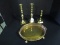 Brass Lot - Pair Brass Plate Candle Holder Spindle Neck, Brass Urn Motif Candle Holder