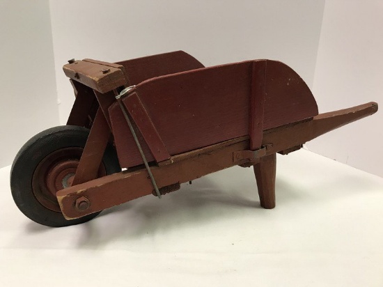 Vintage Red Wooden Toy Wheelbarrow w/ Removable Sides