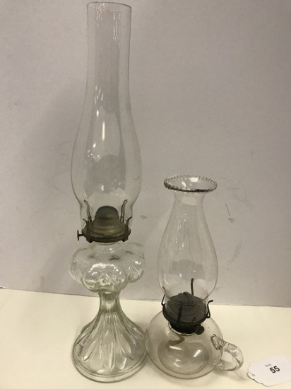 Vintage Glass Oil Lamp w/ Handle & Raised Tear Drop Style Oil Lamp 9 1/4" H