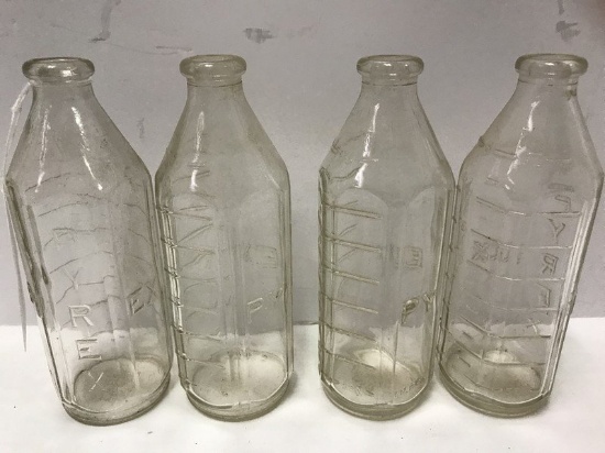 4 Pyrex Vintage Clear Glass Bottles 6 1/2" H