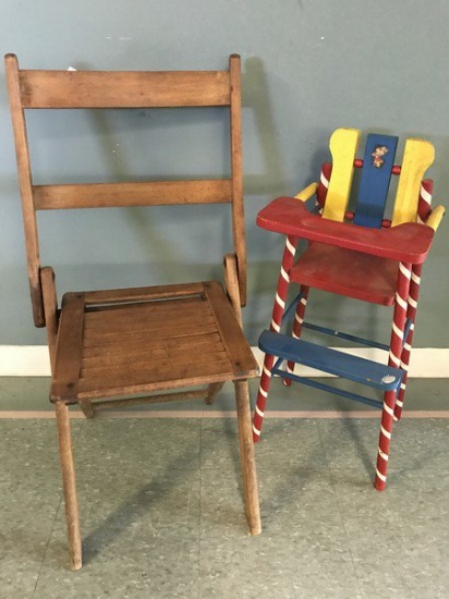 Lot - Wooden Fold-Out Chair Slat Back/Seat