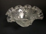 Clear Glass Hobnail/Ruffled Rim Glass Bowl