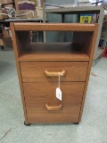 Side Table Wooden, 2 Drawers w/ Handles on Casters