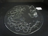 Glass Platter w/ Cut Floral/Butterfly Motif
