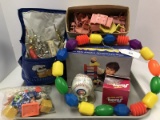 Lot - Misc. Toys Original Slinky, Kid News Baseball, Farm Toys, Tabuga, Doll House Pieces, Etc.