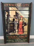 Vintage 'The Golden Arrow All Pullman Train' Advertisement on Slat Wood Frame