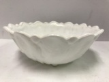 Milk Glass Leaf Pattern Design Bowl Berry Base Scalloped Rim, 9
