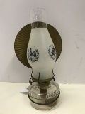 Vintage Glass Oil Lamp w/ Tin Reflector w/ Glass Hurricane Shade, Wall Mount Pat'd July 20 1888