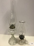Vintage Glass Oil Lamp w/ Handle & Raised Tear Drop Style Oil Lamp 9 1/4