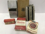 Lot - Elegance Evens Vintage Metal Case Gas Lighter w/ Cigarette Storage