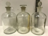 3 T.C.W.Co. U.S.A. Clear Glass Apothecary Jars w/ Glass Stoppers