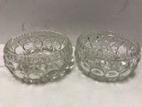 Pair - Compote Dishes Cut Glass Star/Circle Pattern w/ Star Cut Base