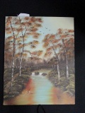 G. Keller '79 Signed Oil on Canvas Hand Painted River Scene Wood Frame