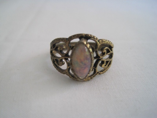 Opal Ladies' Filigree Ring Stamped Sterling ESPO (ESPO Means Electroplated)