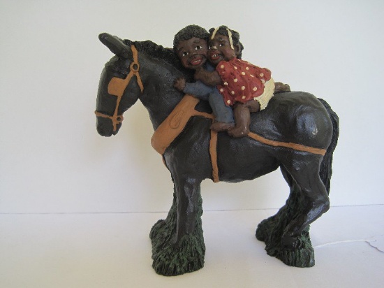 Enoch Cookie & Suzie  ©1988 Crunkleton African American Molded Figurine 2 Children Riding