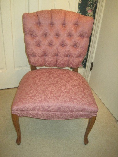 French Provincial Style Occasional Chair w/Tufted Back Mauve Foliate Design Upholstery