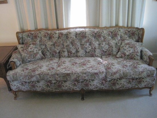 French Provincial Style Floral Upholstered Tufted Back Sofa