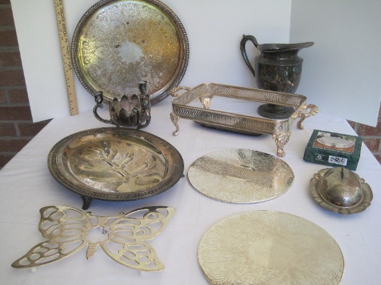 Lot - Misc. Silverplate Engraved Tray, Casserole Stand, Trivets, Coasters, etc.