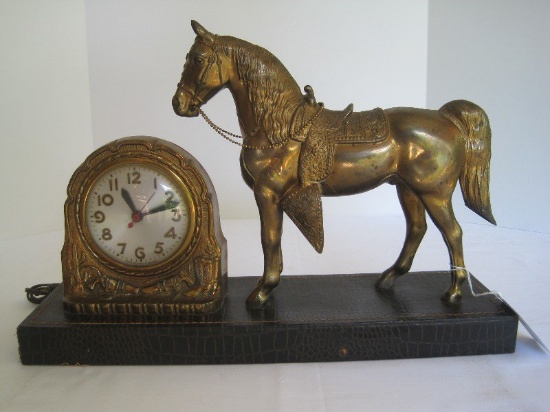 Vintage Western Cowboy Theme Brass Finish Figural/Cast Metal Horse Electric Mantle