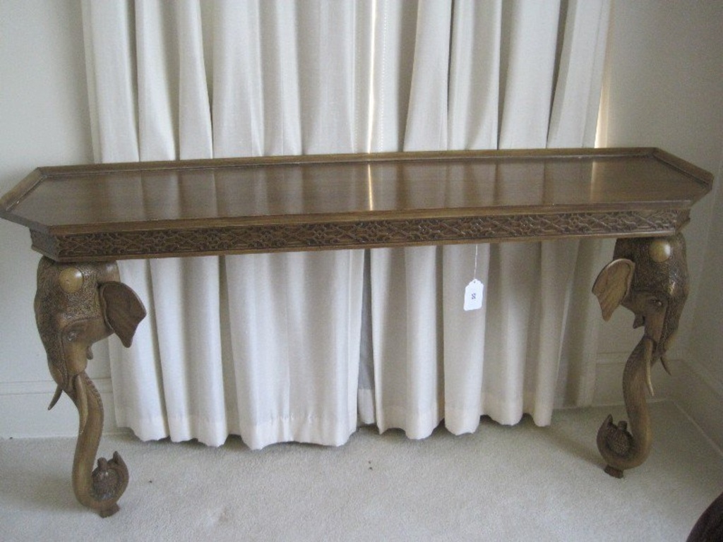 Gampel Stoll Magnificently Hand Carved Elephant Console Table W Formal Head Dress Estate Personal Property Furniture Tables Online Auctions Proxibid