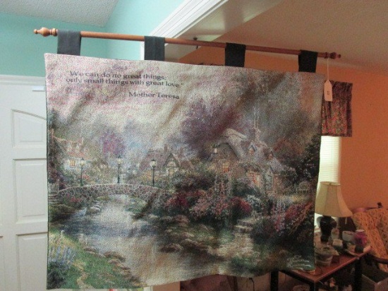 Rural Scene Tapestry w/ Mother Teresa Quote by Thomas Kinkade w/ Wood Shaft Top