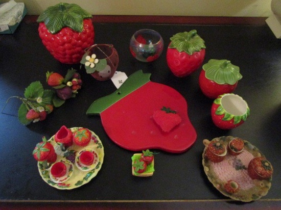 Strawberry Lot - Votive Candle Holders, Ceramic Jaws w/ Lids, Miniature Tea Sets SummeCo