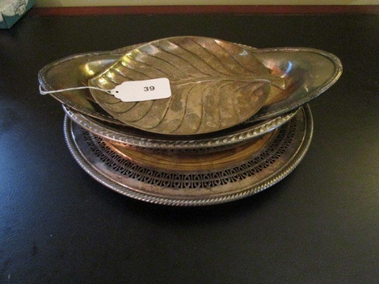 Silverplate Lot - Leaf Motif Plate 8/98 250-68-1668 on Base, 12 1/4" D Pierced Plate