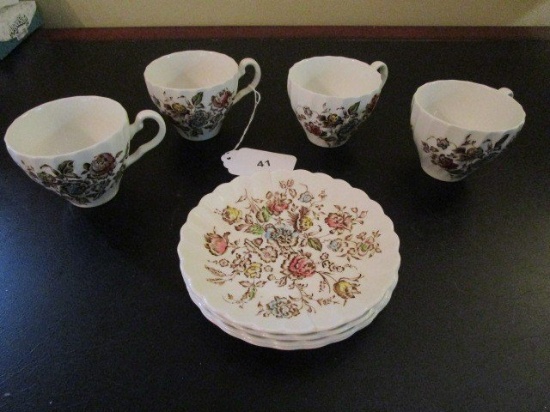 Staffordshire Bouquet 'Made in England' Johnson Bros Ceramic 4 Teacups w/ Cups