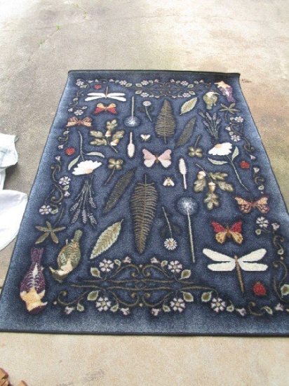 Carpet/Rug w/ Dark Fleur-De-Lis/Butterfly/Dragonfly/Floral Pattern