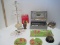 Lot - Vintage Jewelry Box w/ Costume Jewelry Brooches, Faux Pearl Necklace