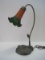 Tiffany Style Pond Lily Flower Form Accent Lamp w/ Mottled Amber/Green Shade