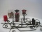 Lot - Wrought Iron Pillar Candle Stands, candles & Vase w/ Monogram D