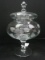 Hand Blown Crystal Pedestal Covered Candy Dish w/ Etched Frosted Flower/Foliage Design