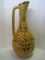 Large Mexican Pottery Ewer Pitcher w/ Hand Painted Relief Flowers & Foliage