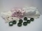 Lot - Misc. Line Napkins & 8 Emerald/Gilt Christmas Napkin Rings