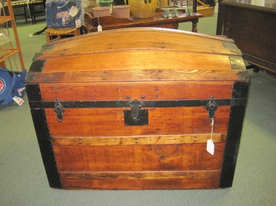Stately Antique Camel Back Dome Top Steamer Trunk w/ Fitted Interior Tray