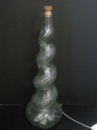 Pressed Glass Serpent Relief Design Bottle w/ Cork Stopper