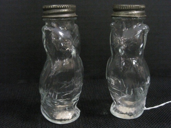 Pair - Vintage Pressed Glass Marlene Owl Figure Salt/Pepper Shakers
