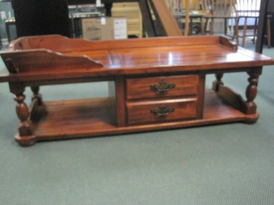 Pine Country Style Coffee Table w/ Center Drawer Flanked by Base Shelf